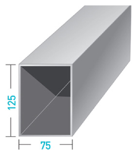 Primary beam cross-section, 75 × 125 mm